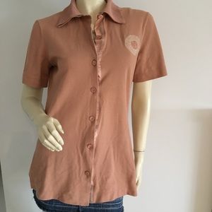 Vintage Short sleeved button down pique polo shirt with double collar